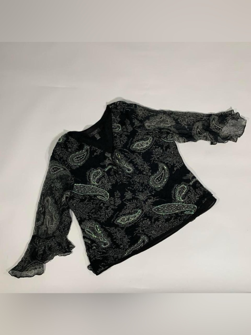 Silkland Woman 100% Silk Sequin Paisley Blouse 2X Whimsygoth Fairy Vintage